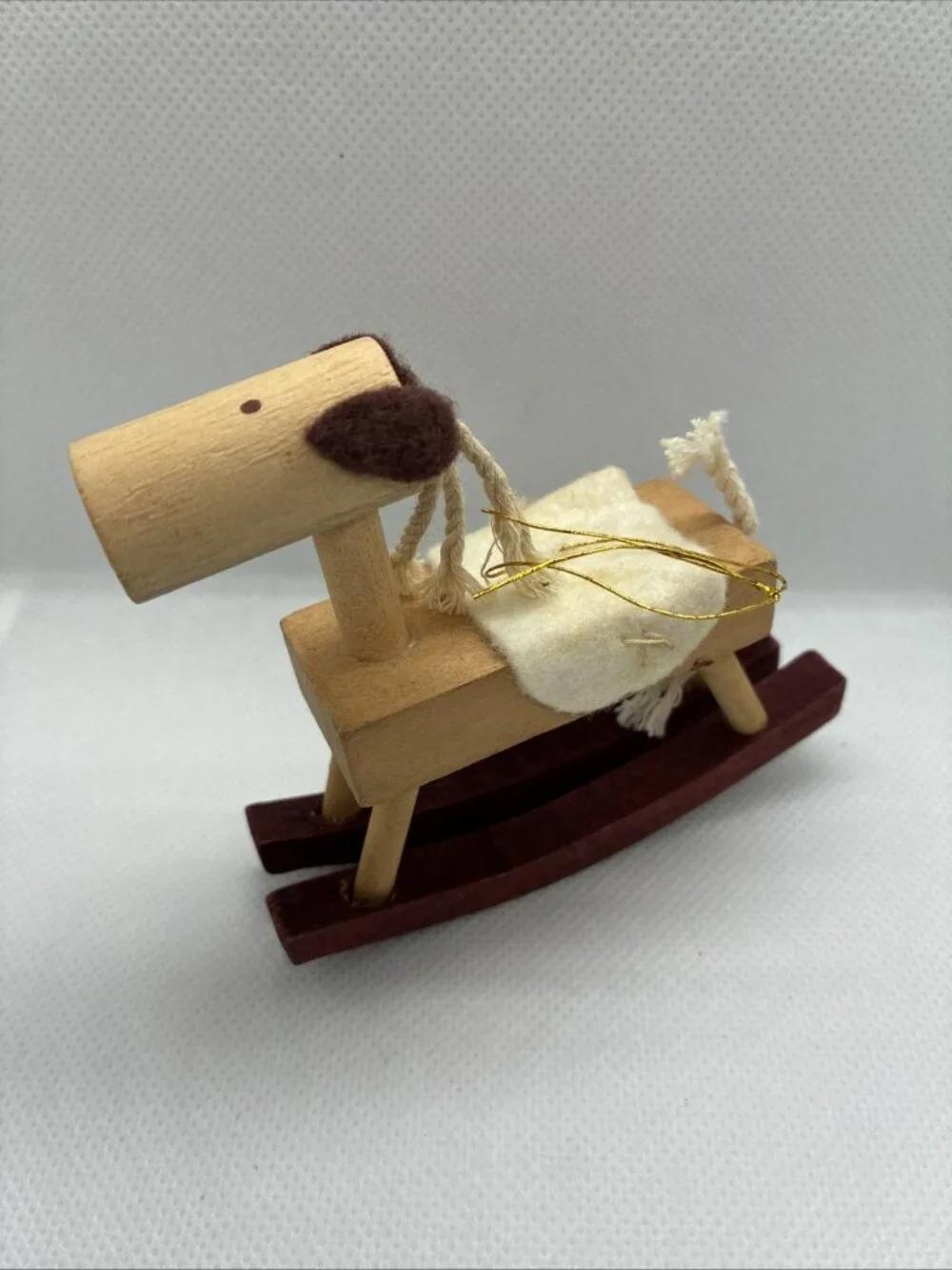 Vintage Wooden Rocking Horse Christmas Ornament Rustic Folk Art Holiday Decor
